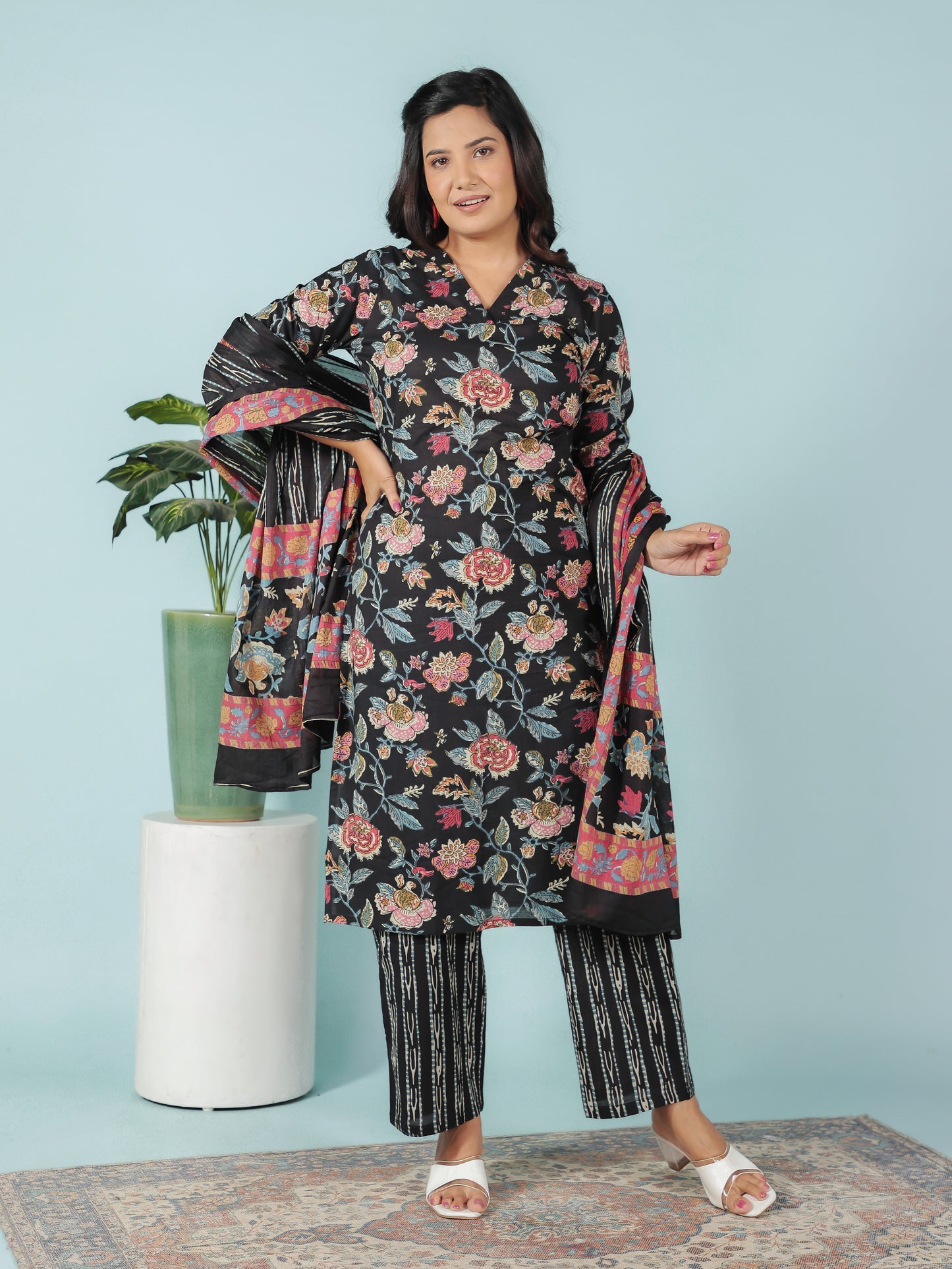 Cotton Voile Striped Black Dupatta