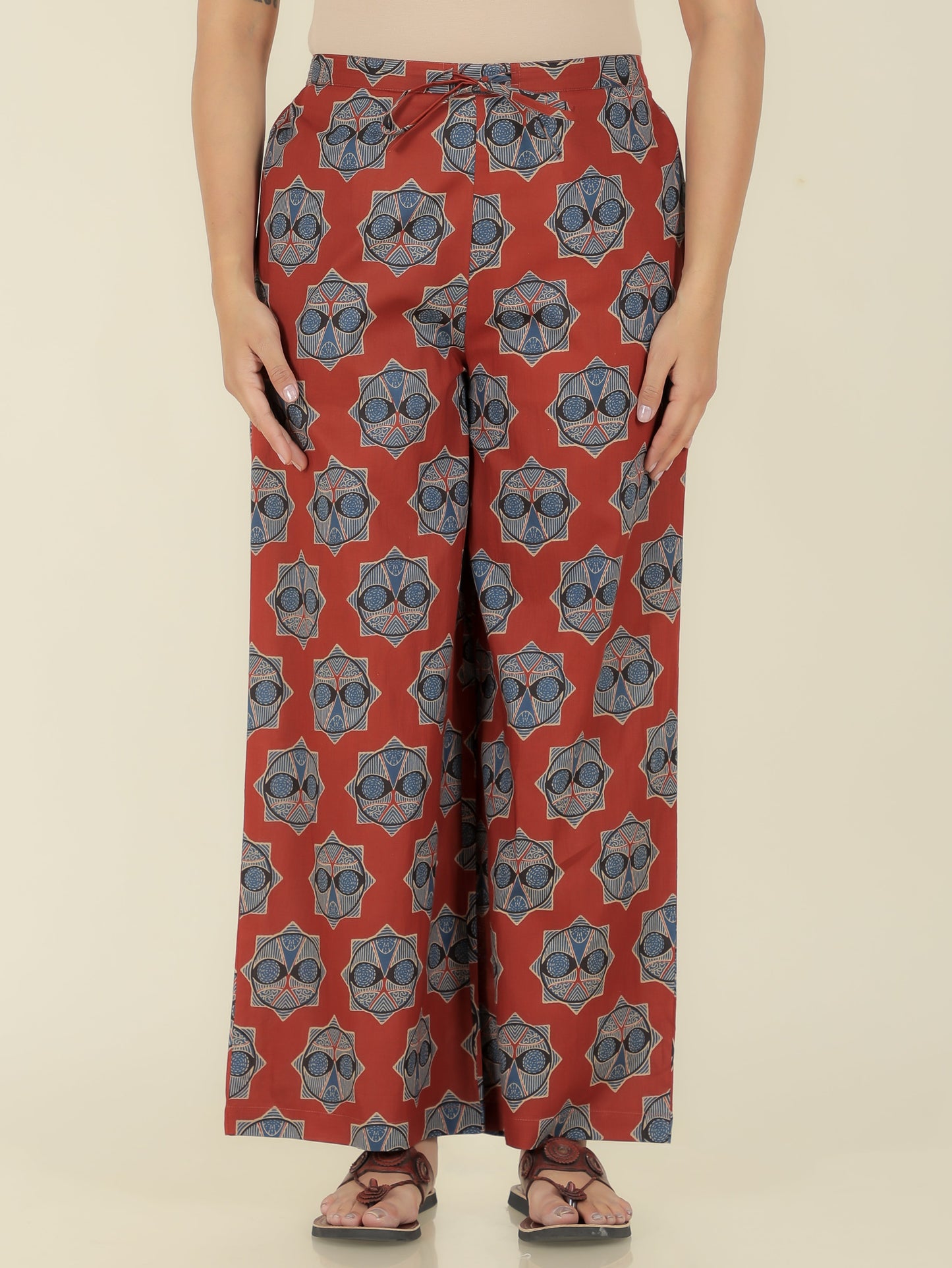 Soft Cotton Ajrakh Red Palazzo