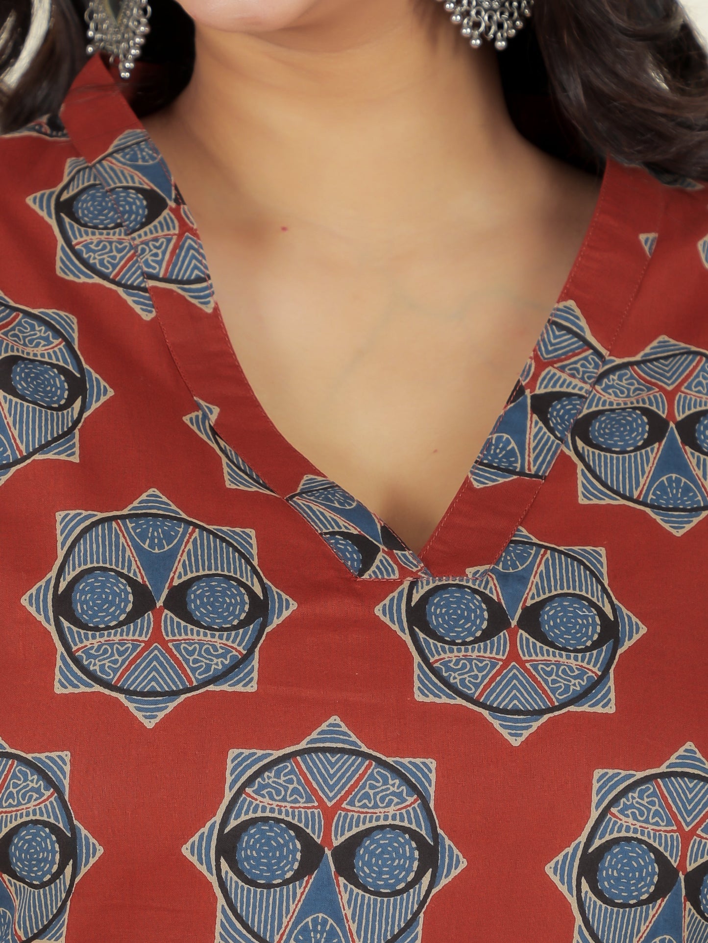 Soft Cotton Ajrakh Straight Red Kurta
