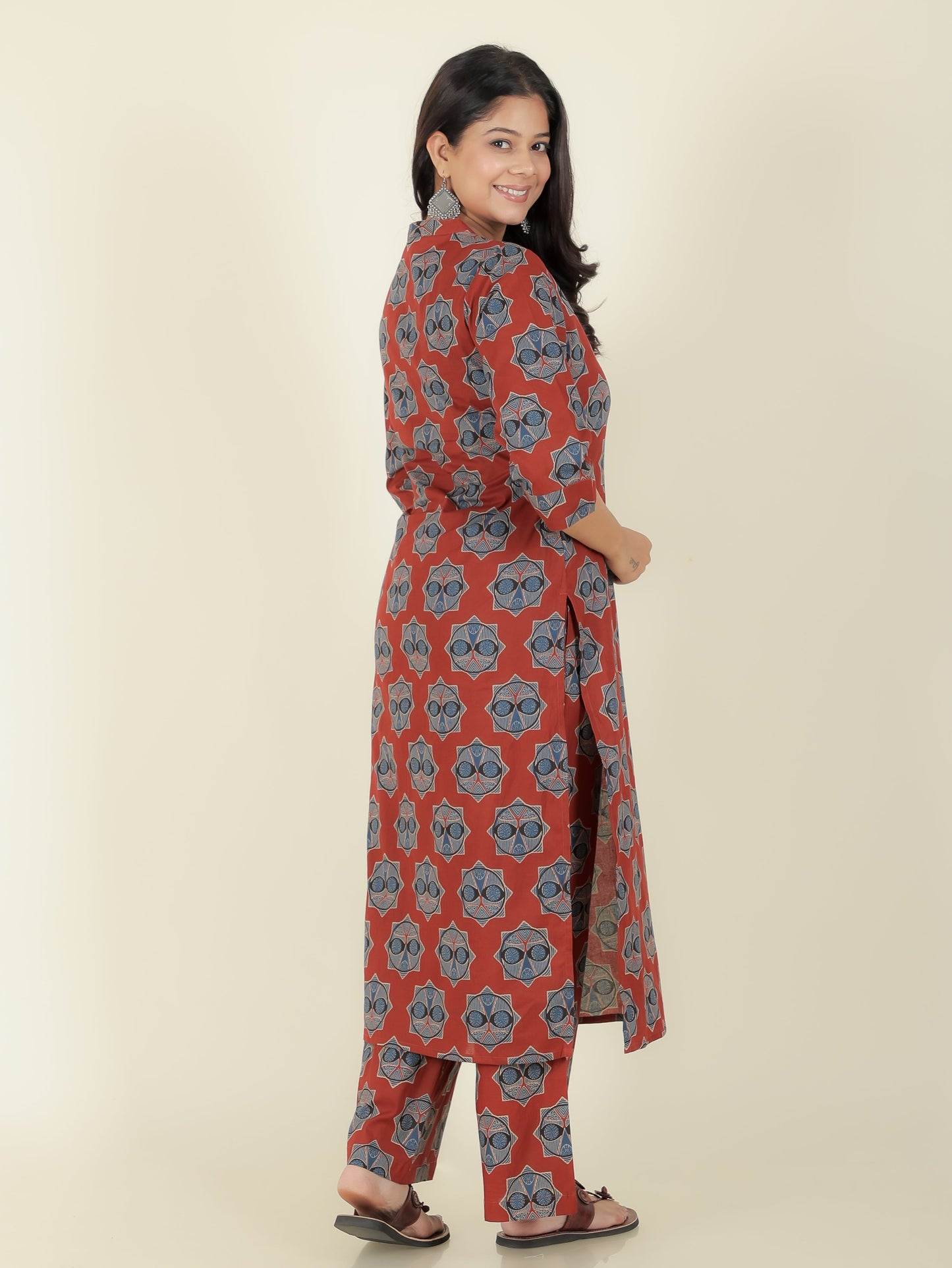 Soft Cotton Ajrakh Straight Red Kurta