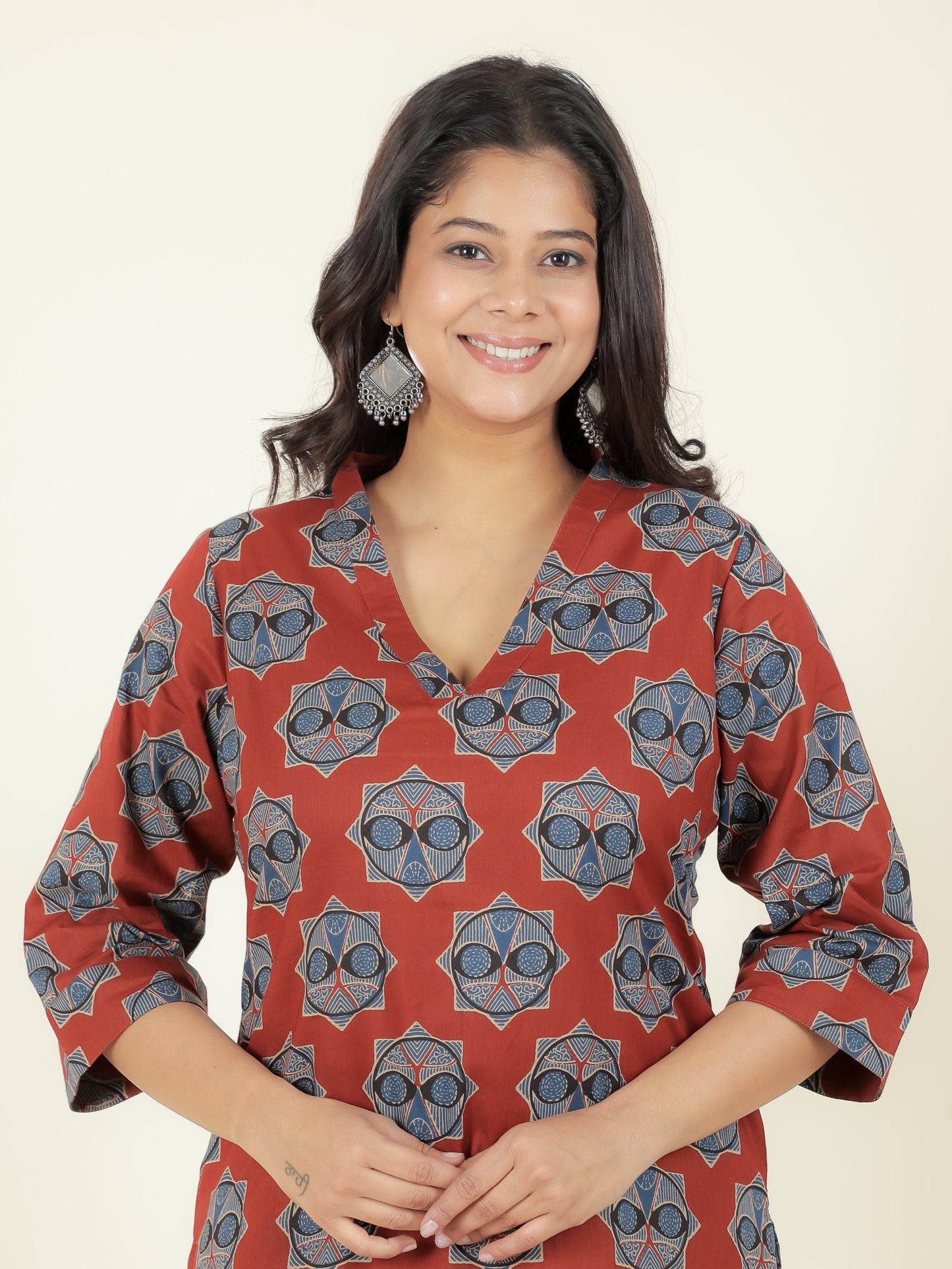 Soft Cotton Ajrakh Straight Red Kurta