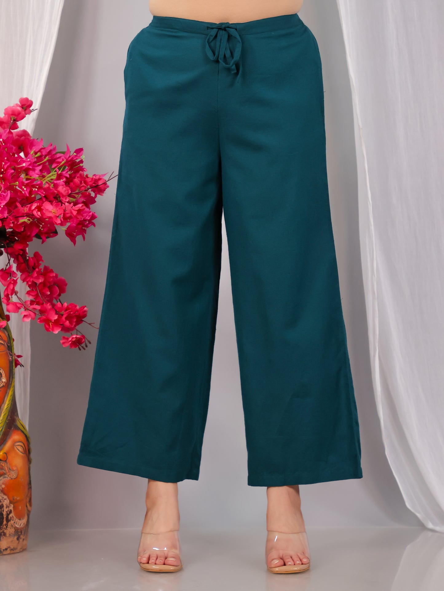 Soft Cotton Solid Dark Green Palazzo