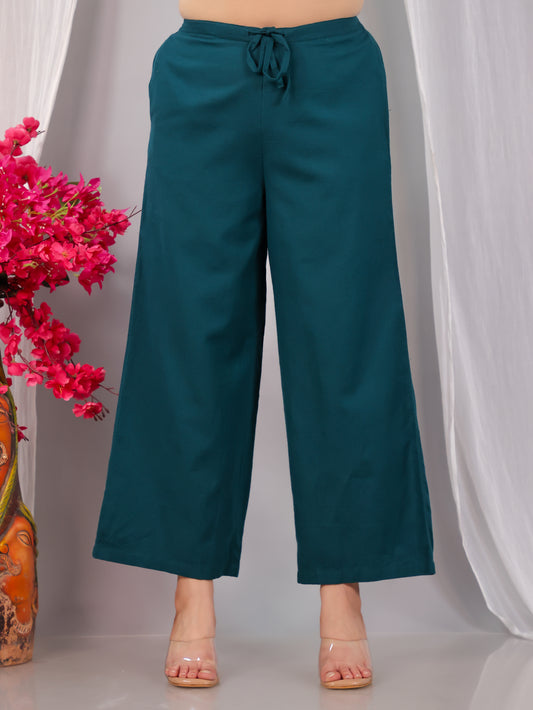 Soft Cotton Solid Dark Green Palazzo