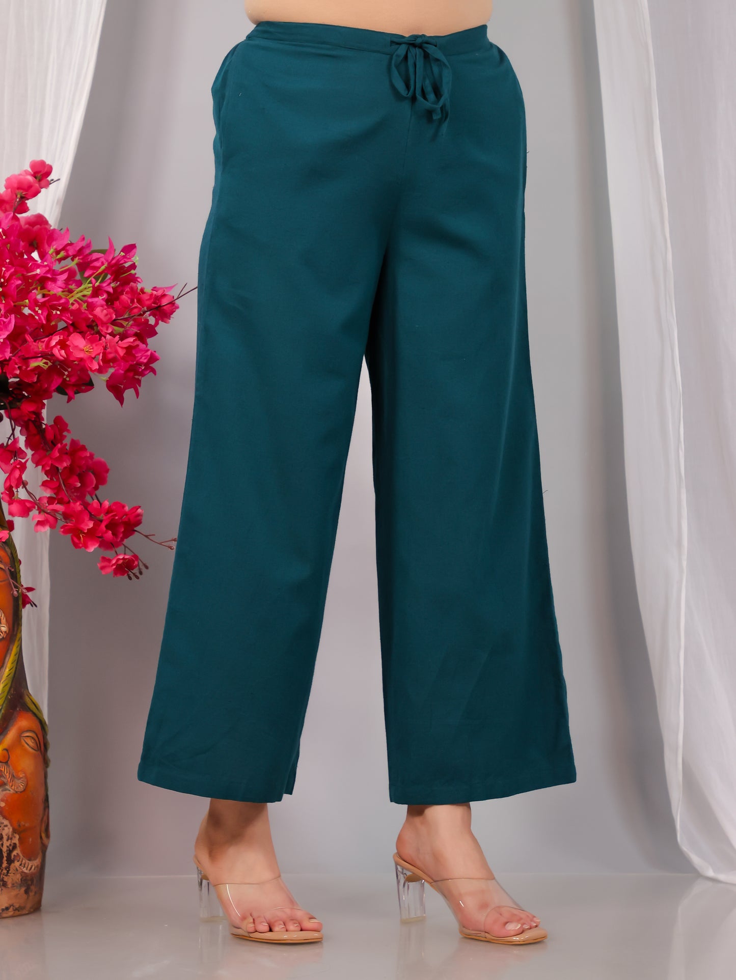 Soft Cotton Solid Dark Green Palazzo
