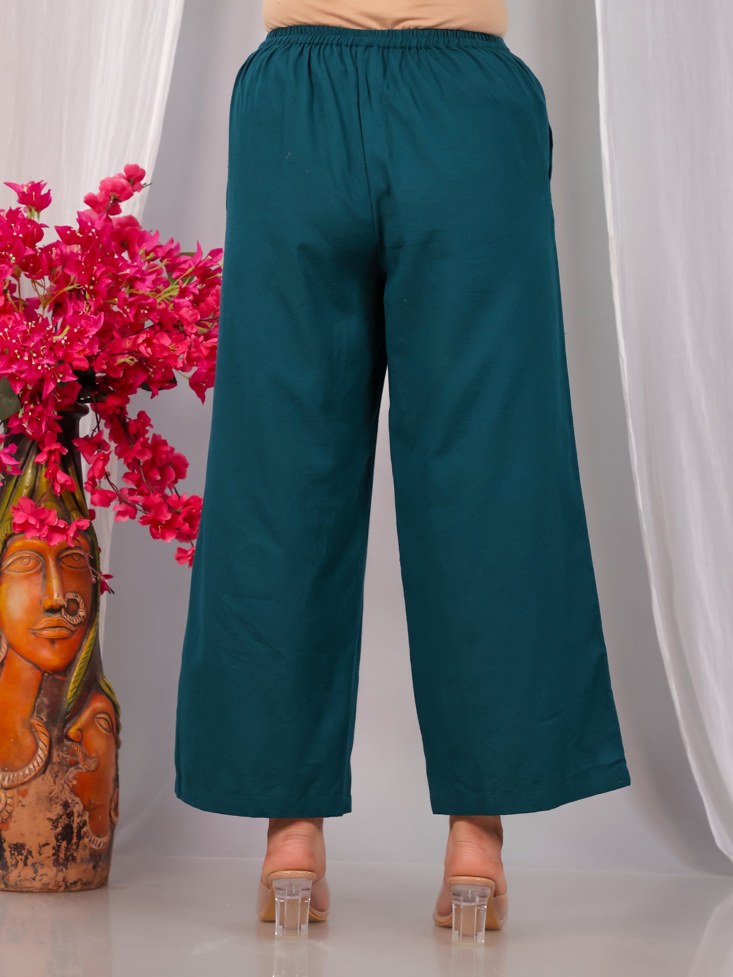Soft Cotton Solid Dark Green Palazzo