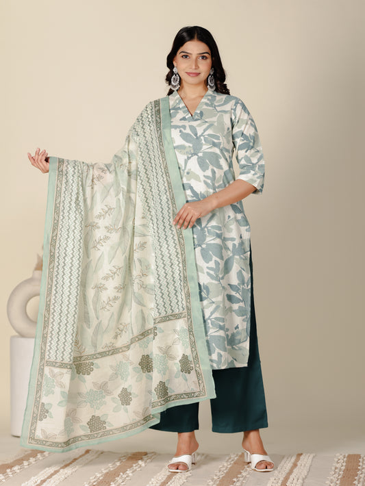 Cotton Voile Foliage White Dupatta