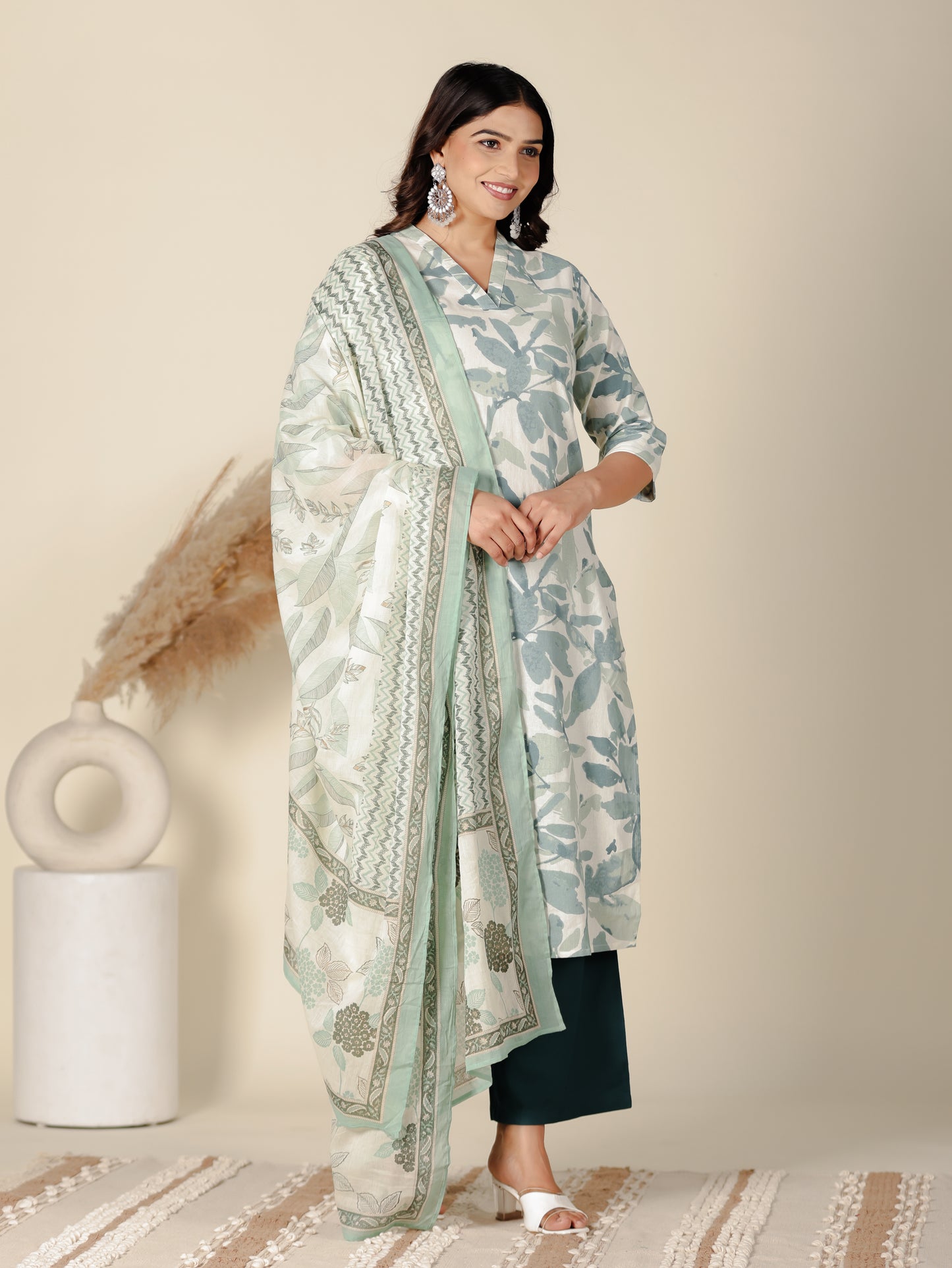 Cotton Voile Foliage White Dupatta