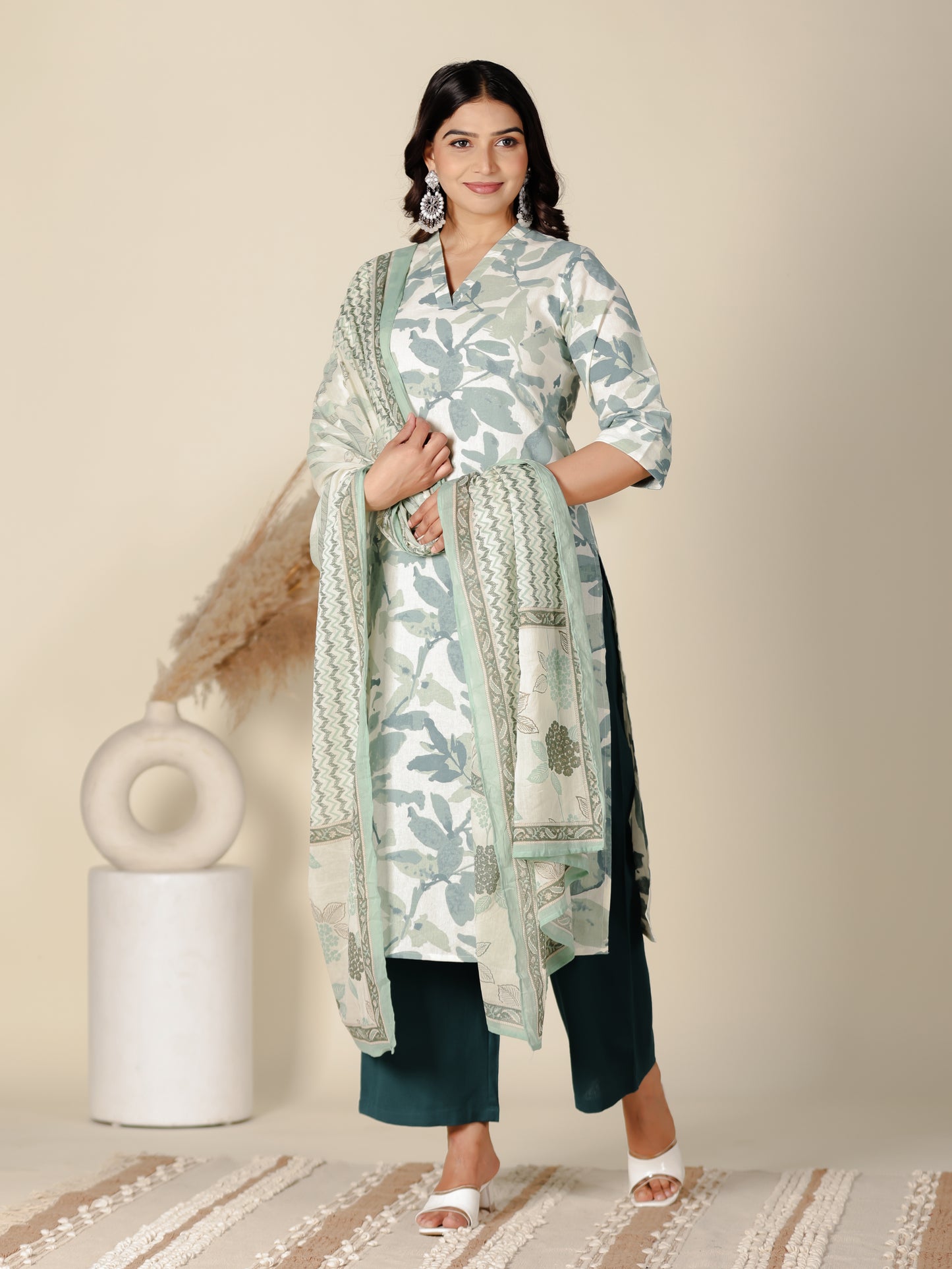 Cotton Voile Foliage White Dupatta