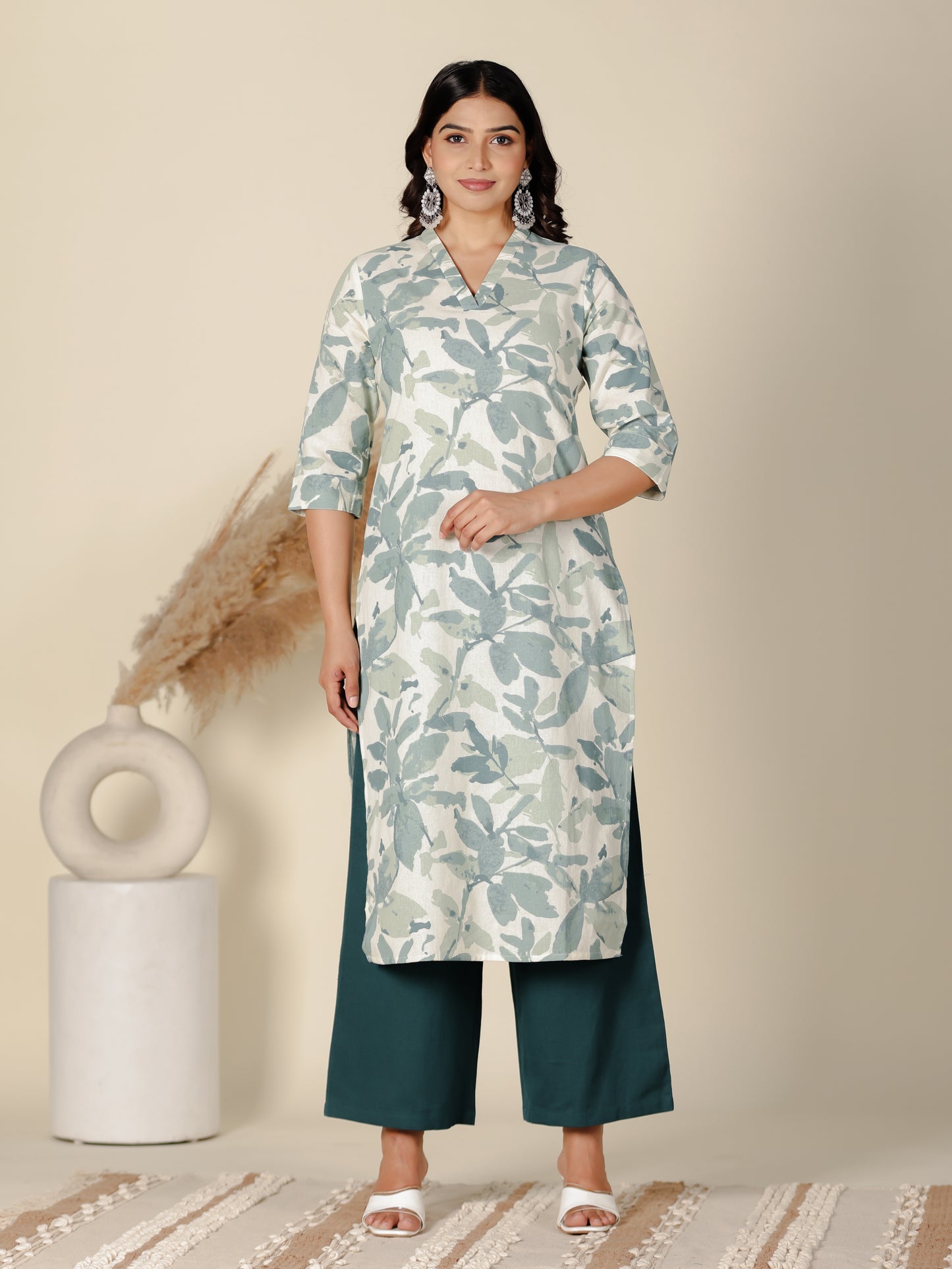 Linen Cotton Foliage Kurta