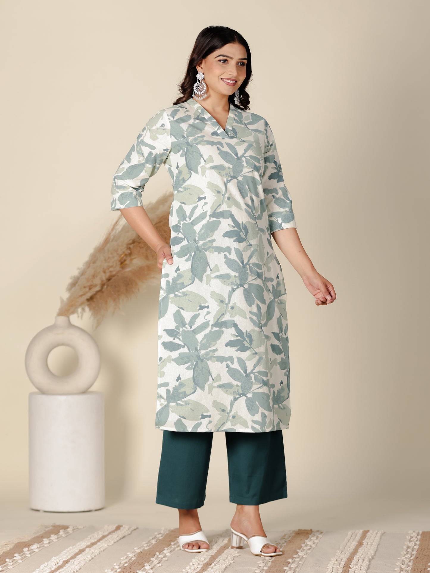 Linen Cotton Foliage Kurta