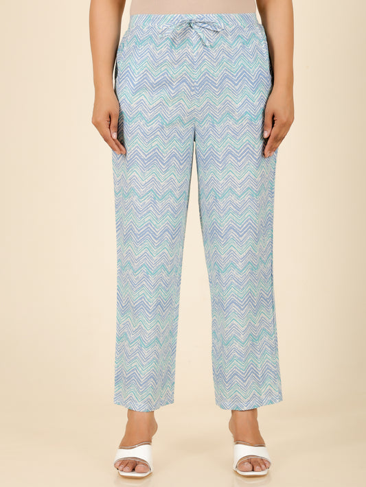 Soft Cotton Chevron Blue Straight Trousers