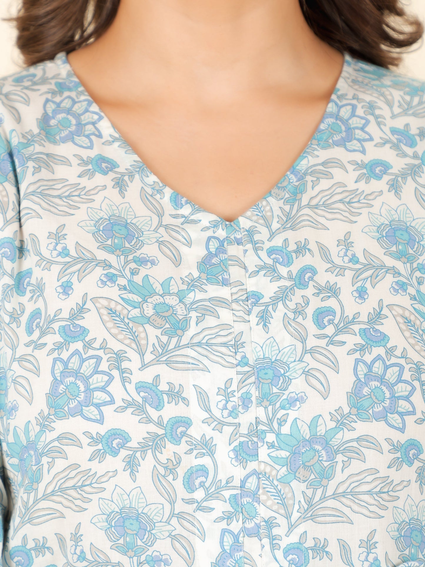 Soft Cotton Floral A-line Blue Kurta