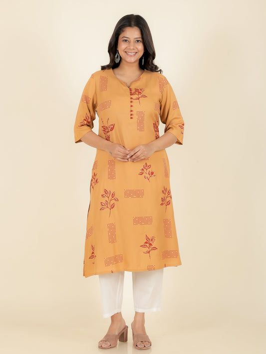 Viscose Gold foil A-line Beige Kurta