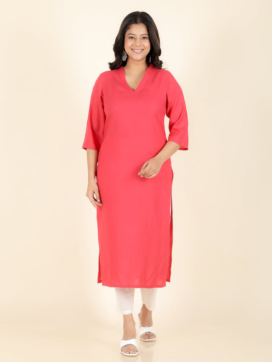 Viscose Solid Straight Pink Kurta
