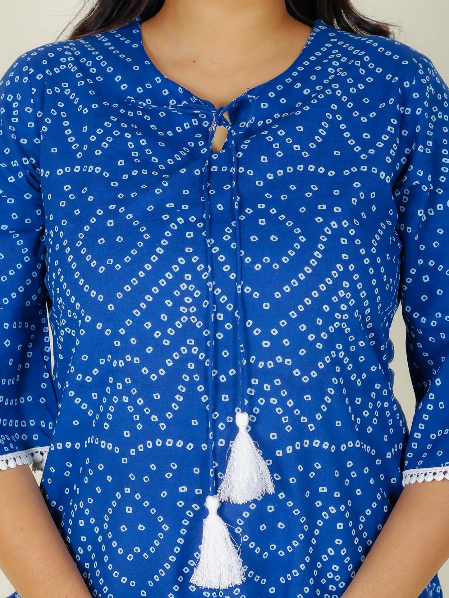 Soft Cotton Bandhani Straight Blue Kurti