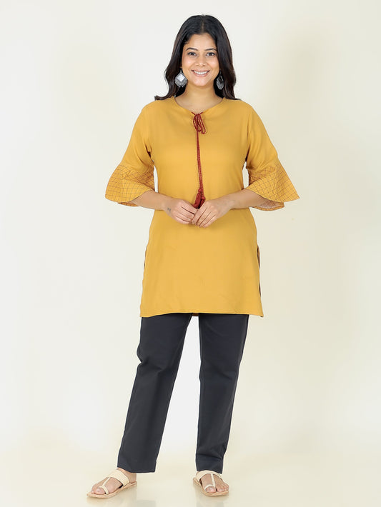 Viscose Solid Straight Brown Kurti