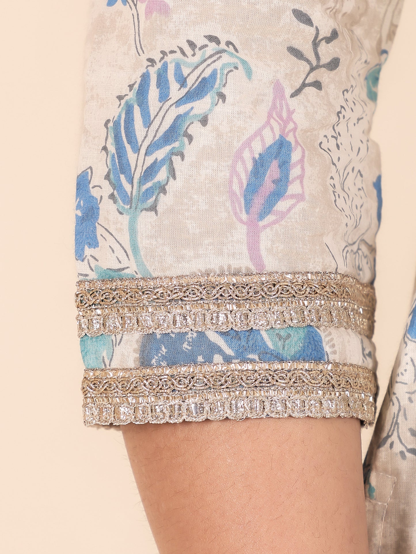 Soft Cotton Floral Straight Beige Kurta