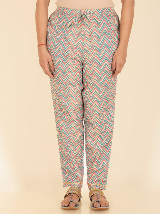 Soft Cotton Chevron Green Tapered Trousers
