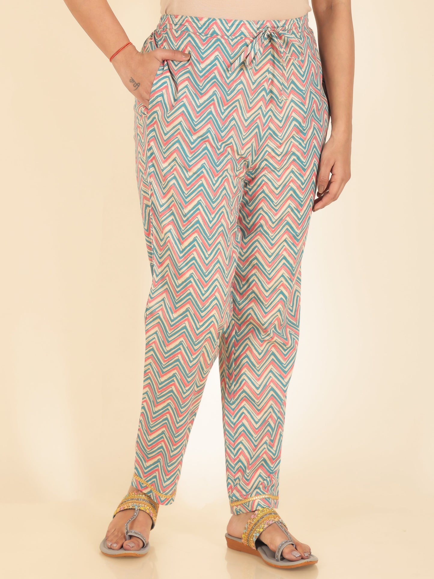 Soft Cotton Chevron Green Tapered Trousers