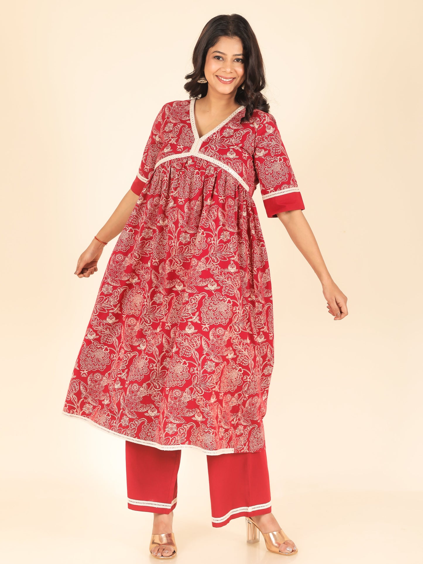 Linen Cotton Floral Kurta