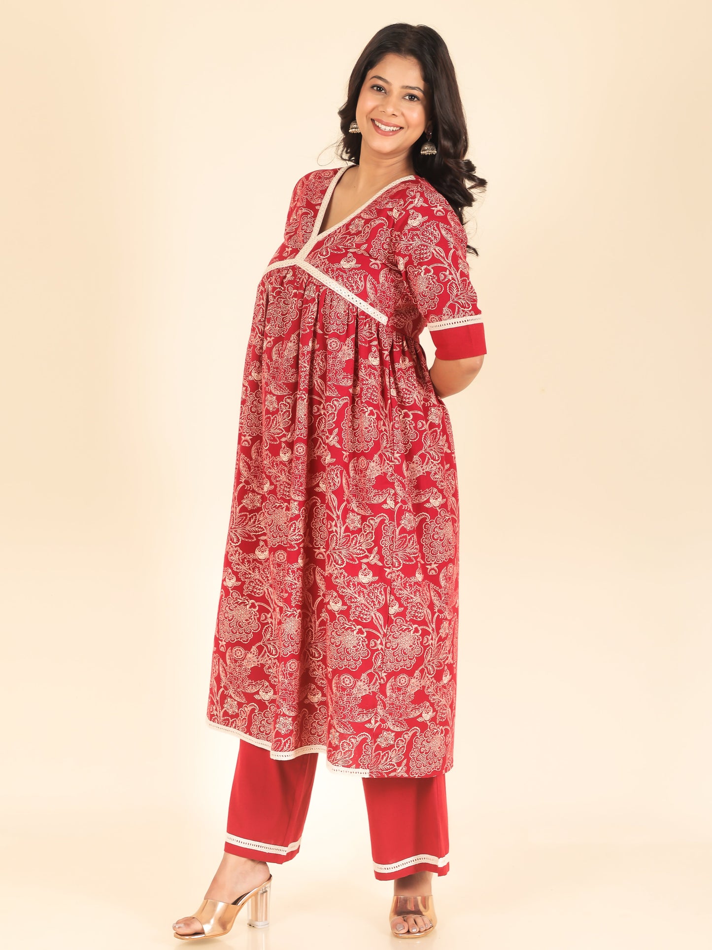 Linen Cotton Floral Kurta