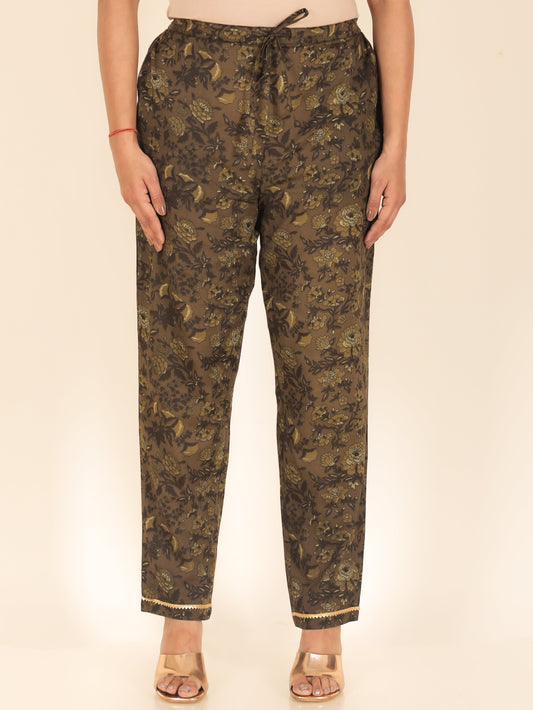 Soft Cotton Floral Green Tapered Trousers