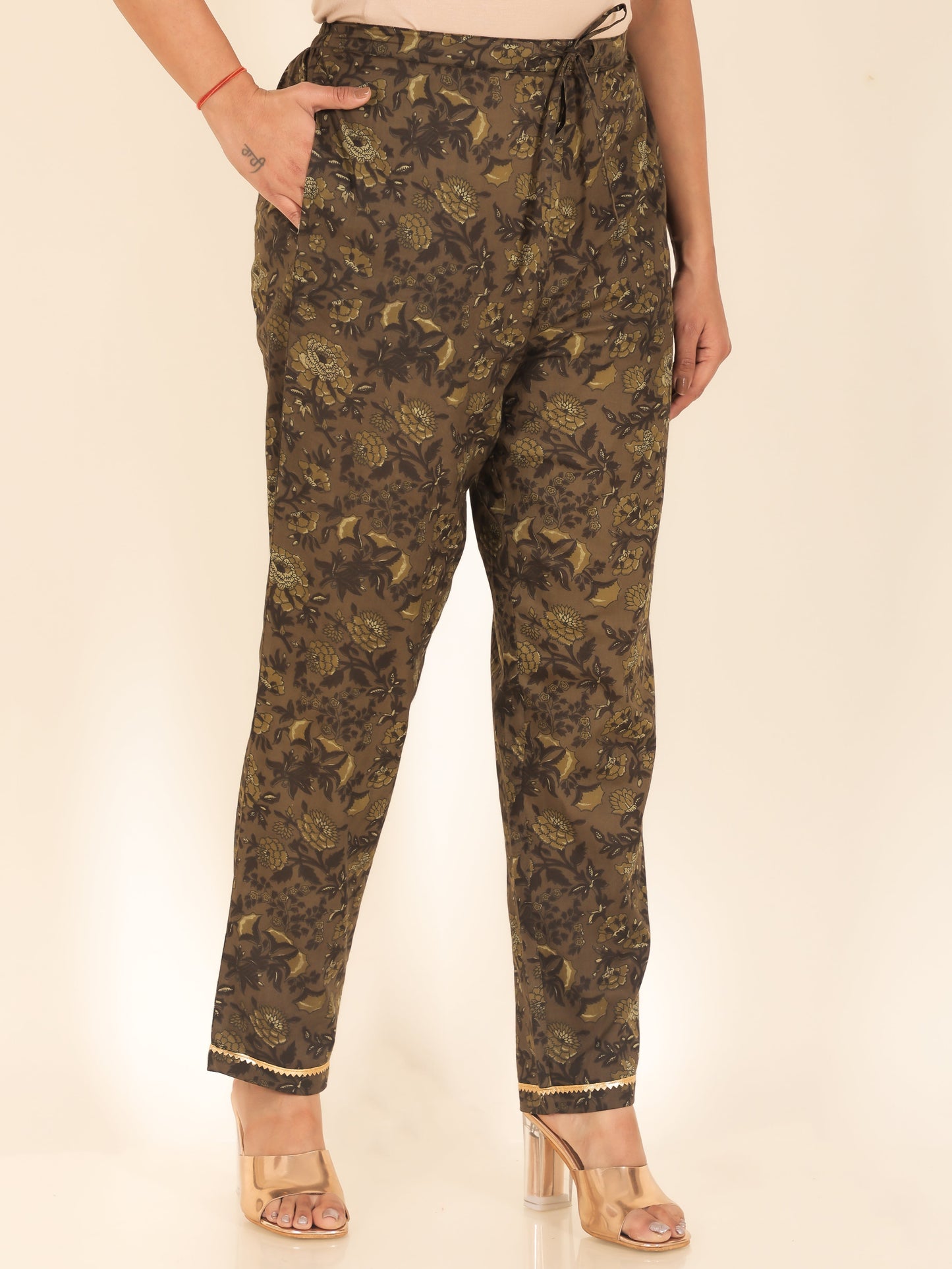 Soft Cotton Floral Green Tapered Trousers