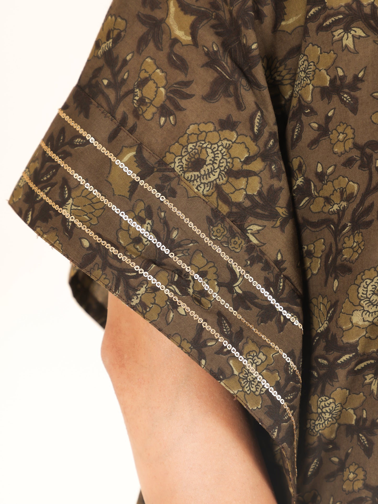 Embroidered Soft Cotton Floral Kaftan Green Kurta