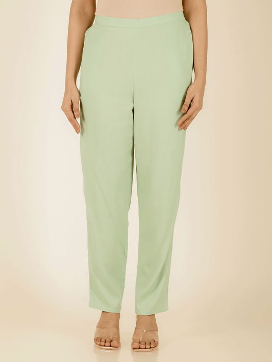 Viscose Solid Green Tapered Trousers