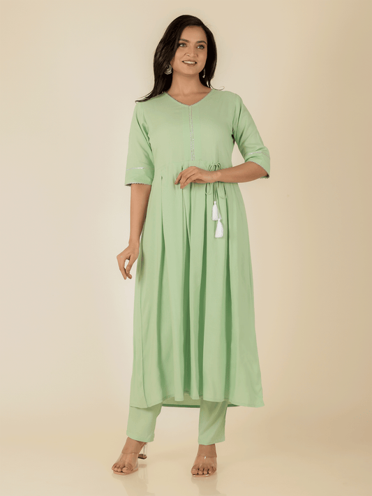 Viscose Solid A-line light green Kurta