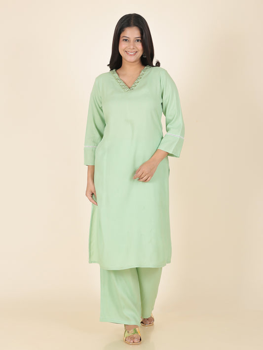 Viscose Solid Straight Green Kurta
