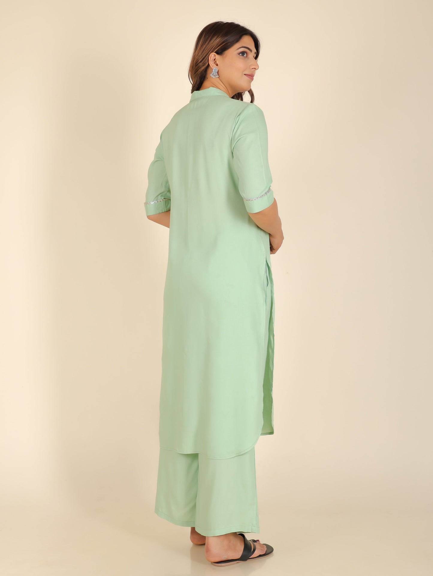 Viscose Solid Pathani Green Kurta
