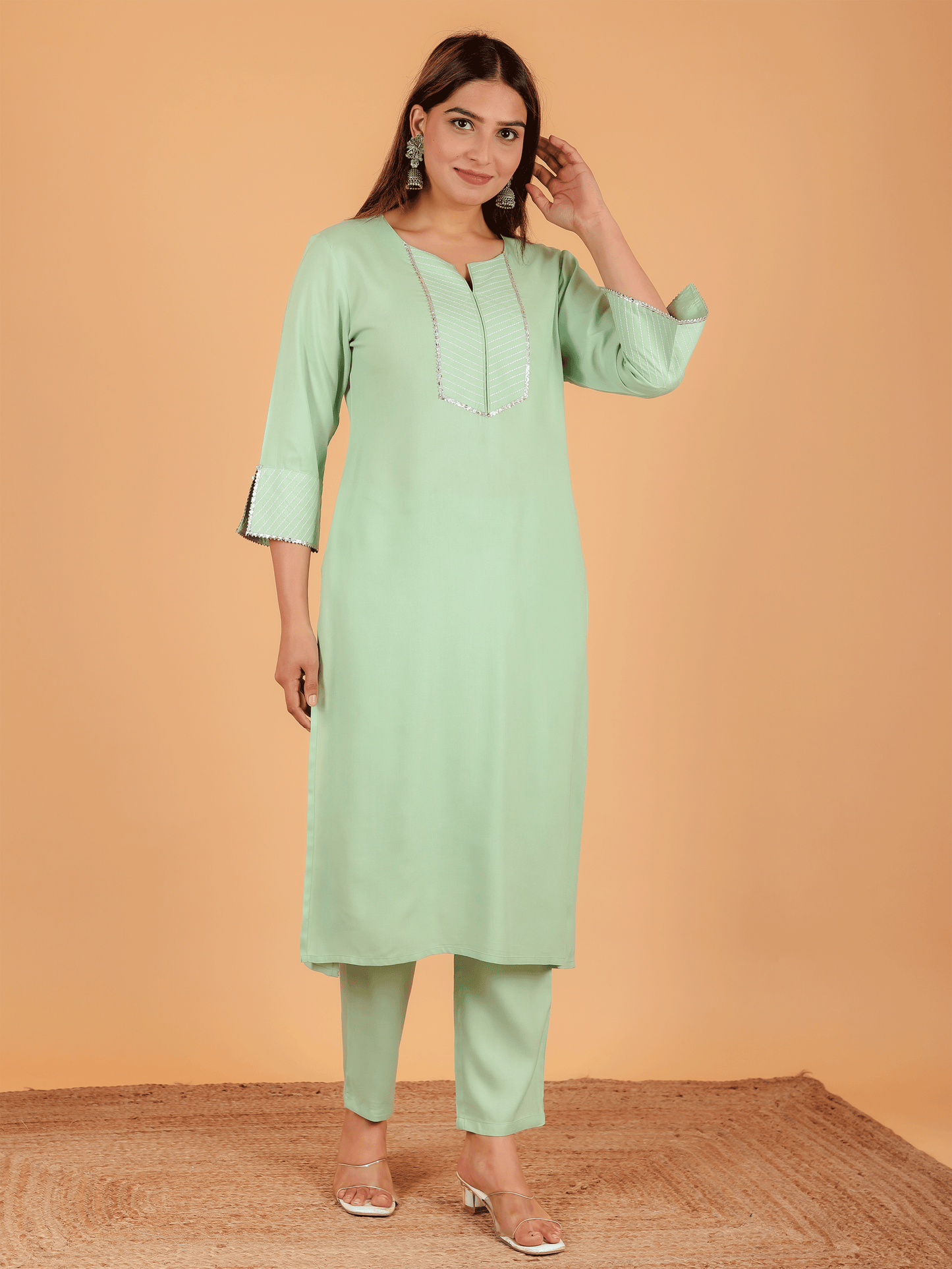 Viscose Solid Straight Green Kurta