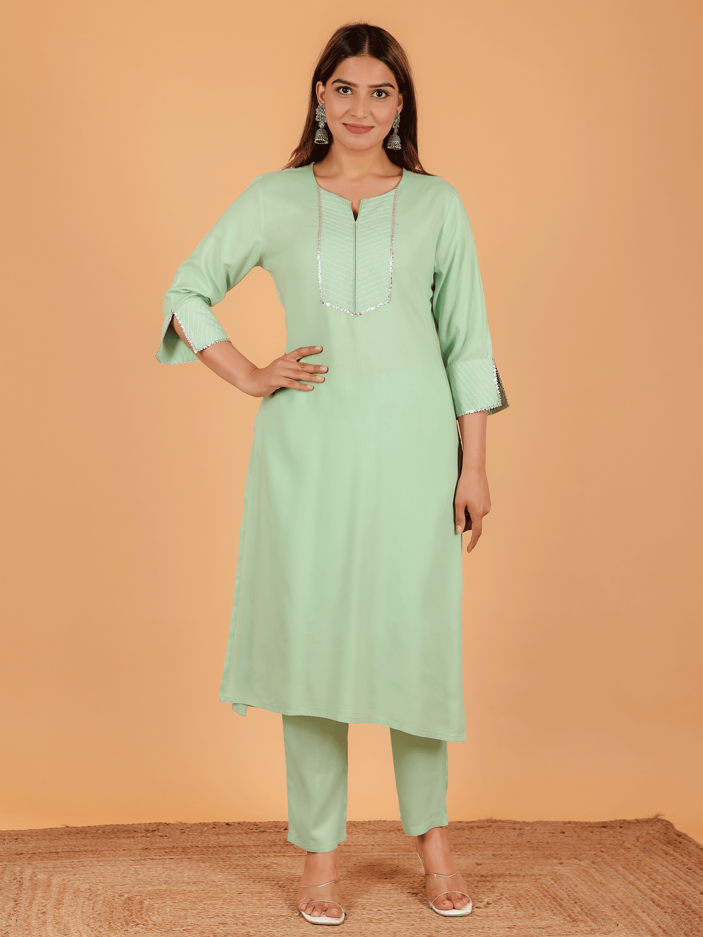 Viscose Solid Straight Green Kurta