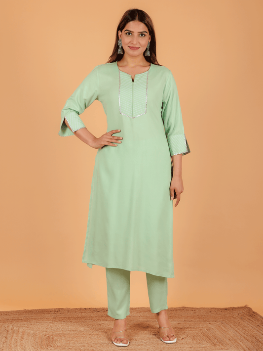 Viscose Solid Straight Green Kurta