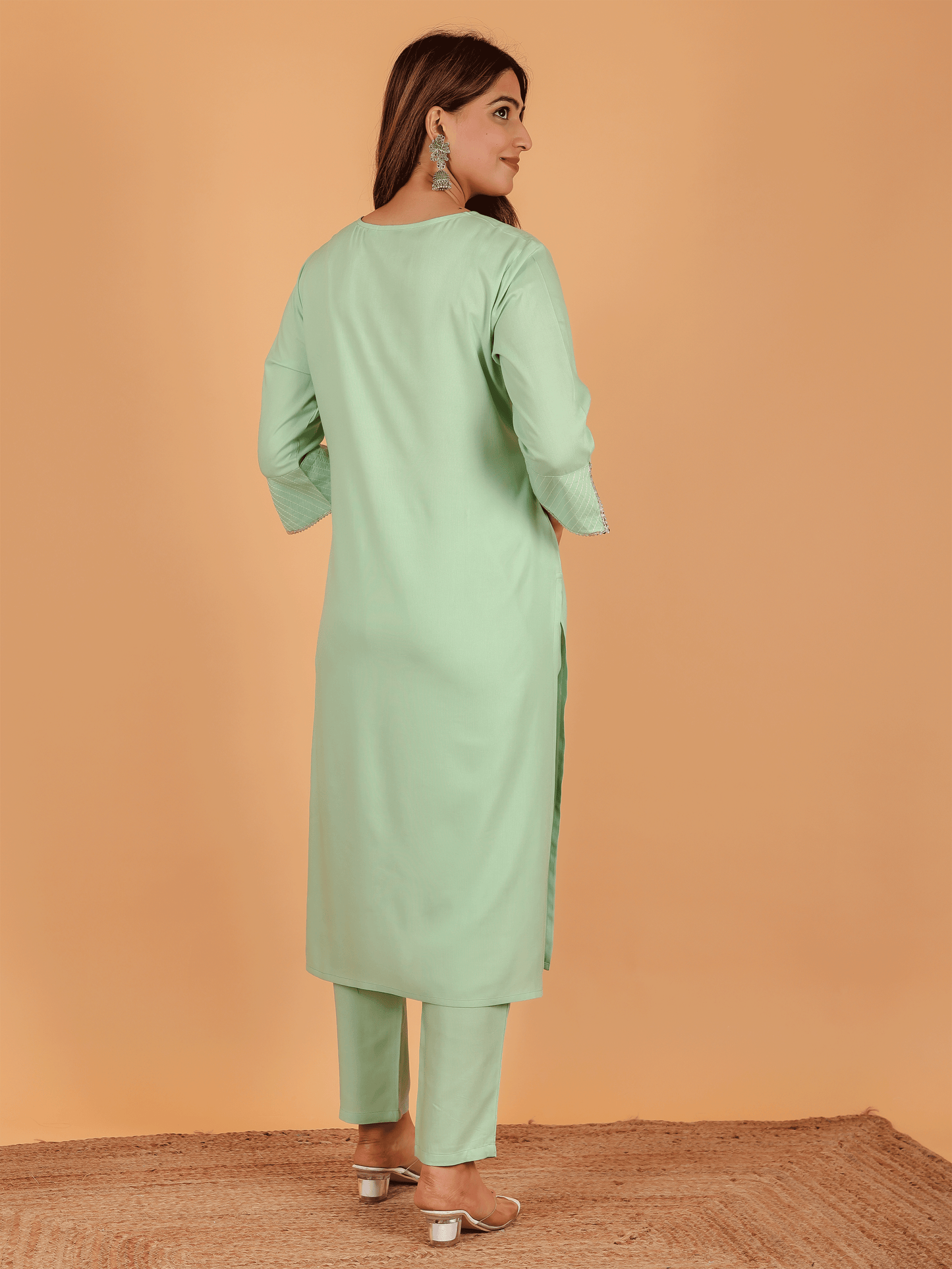 Viscose Solid Straight Green Kurta