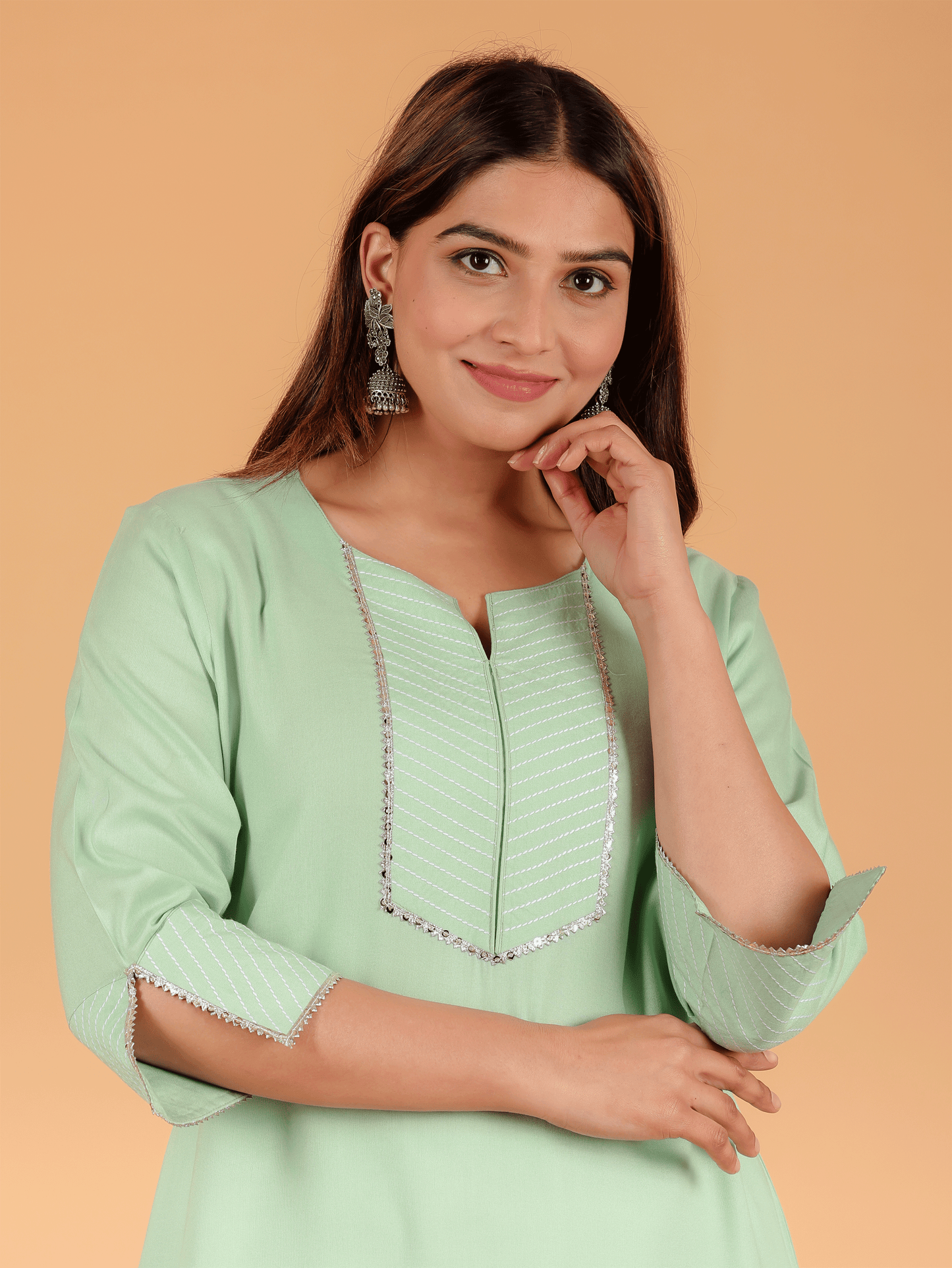 Viscose Solid Straight Green Kurta