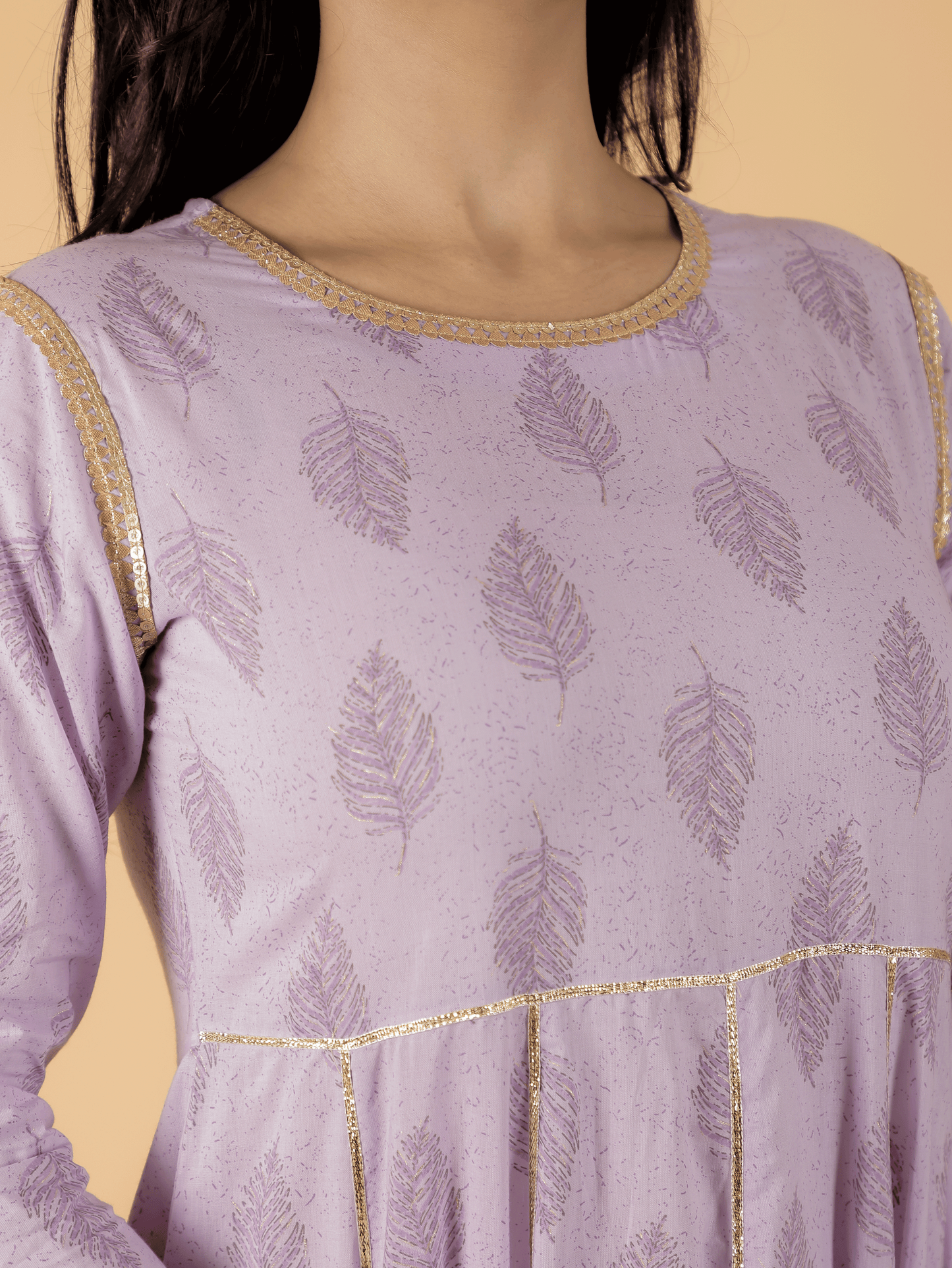 Soft Cotton Foliage Anarkali Purple Kurta
