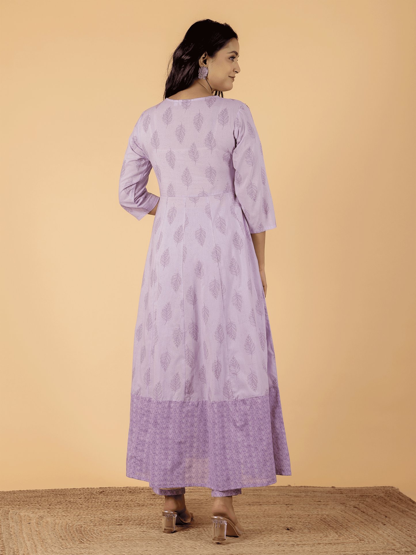 Soft Cotton Foliage Anarkali Purple Kurta