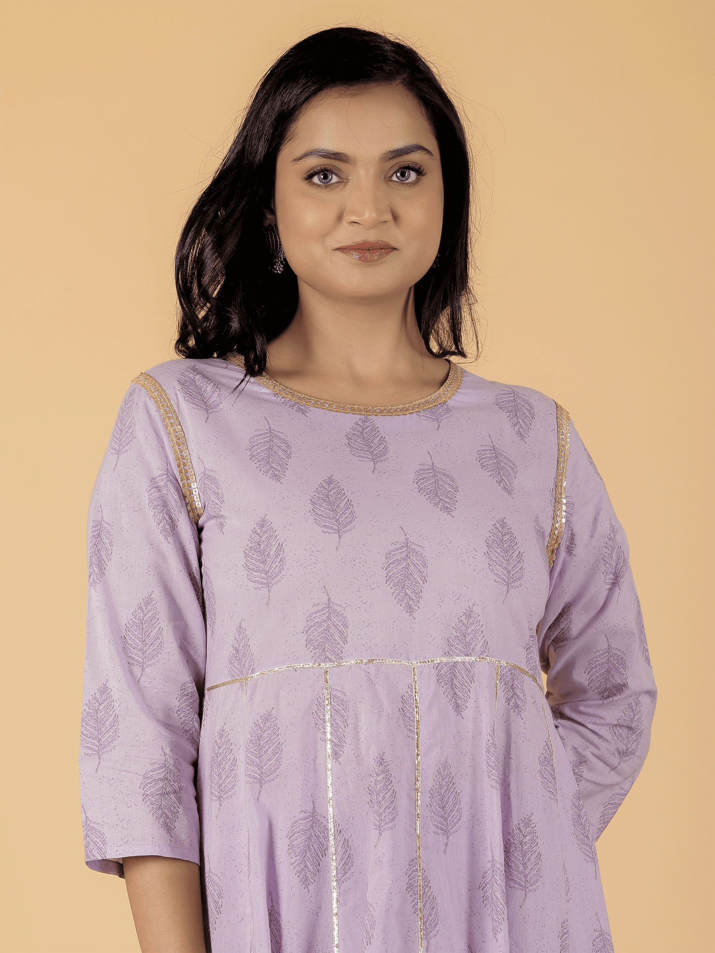 Soft Cotton Foliage Anarkali Purple Kurta