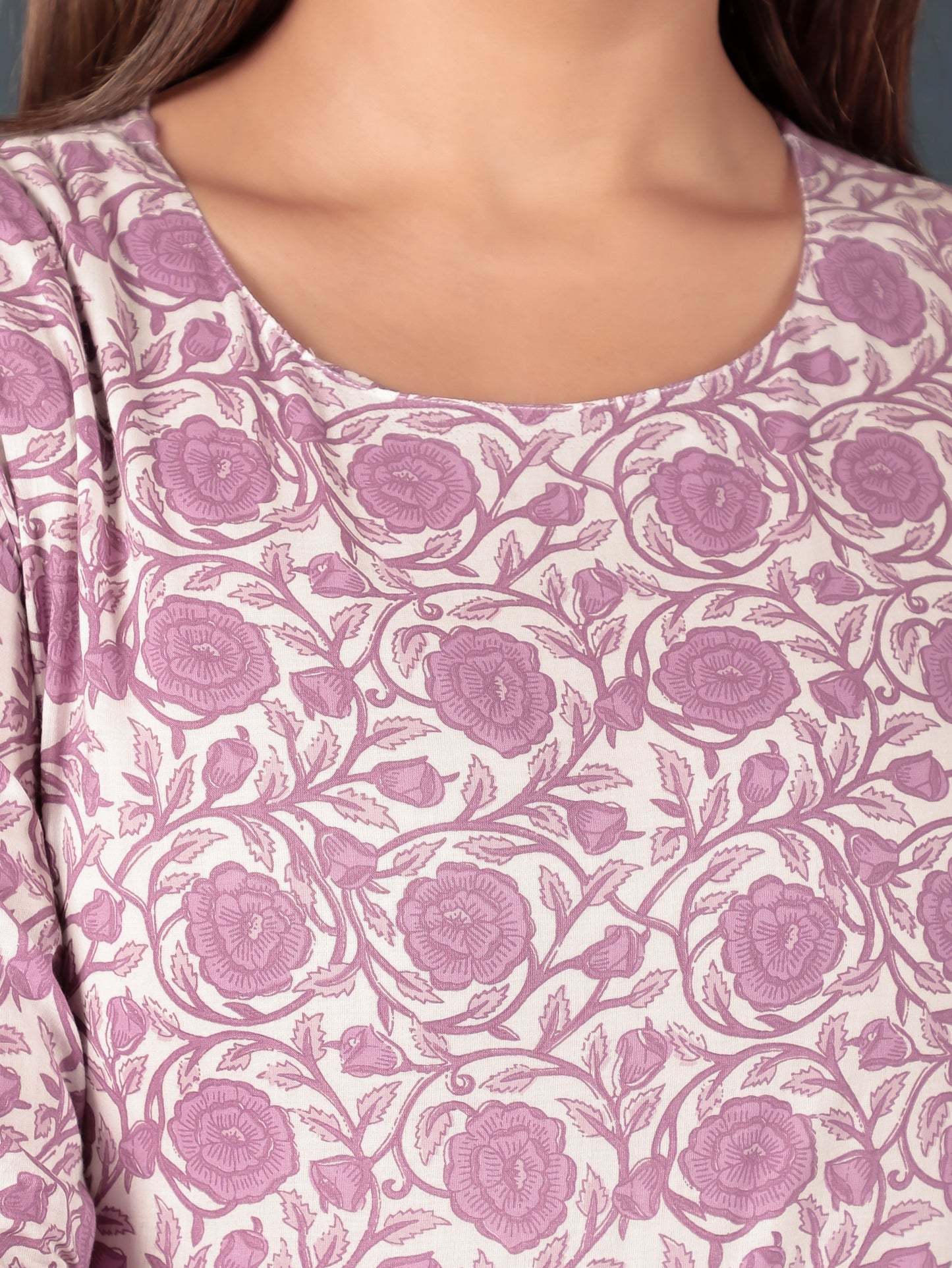 Soft Cotton Floral Anarkali Purple Kurta