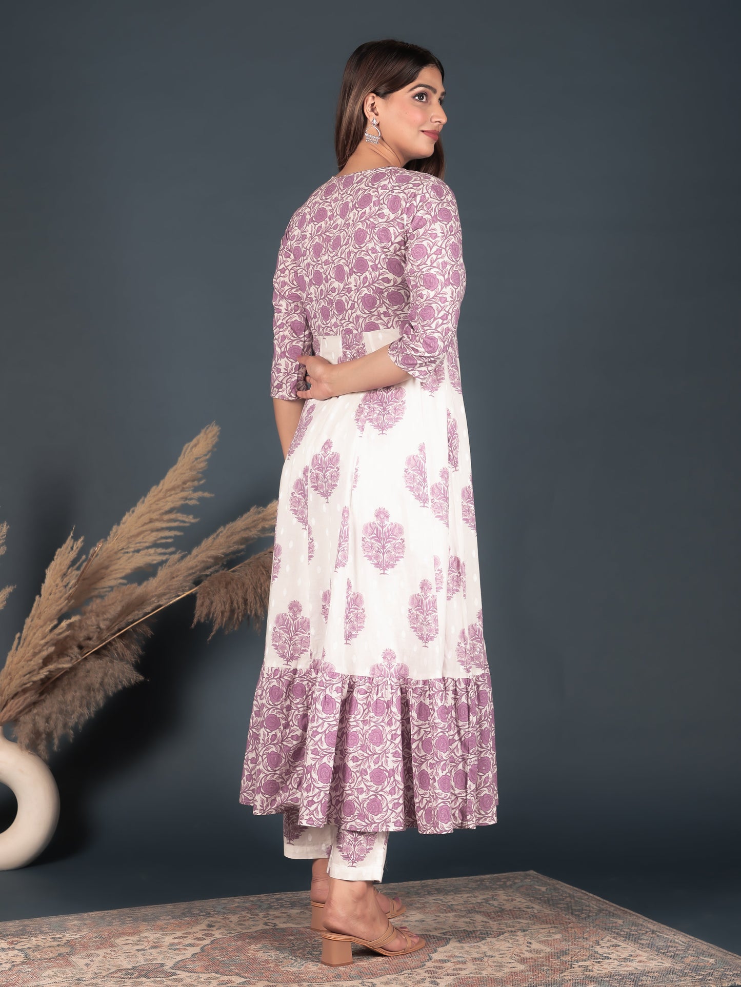 Soft Cotton Floral Anarkali Purple Kurta