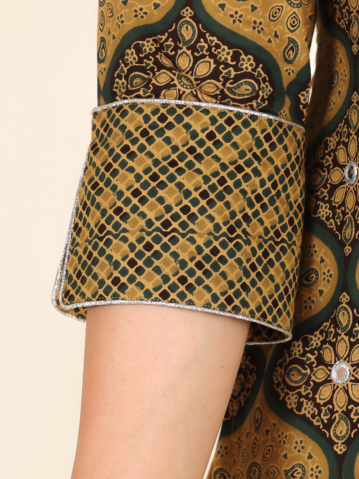 Soft Cotton Geometric Straight Green Kurta