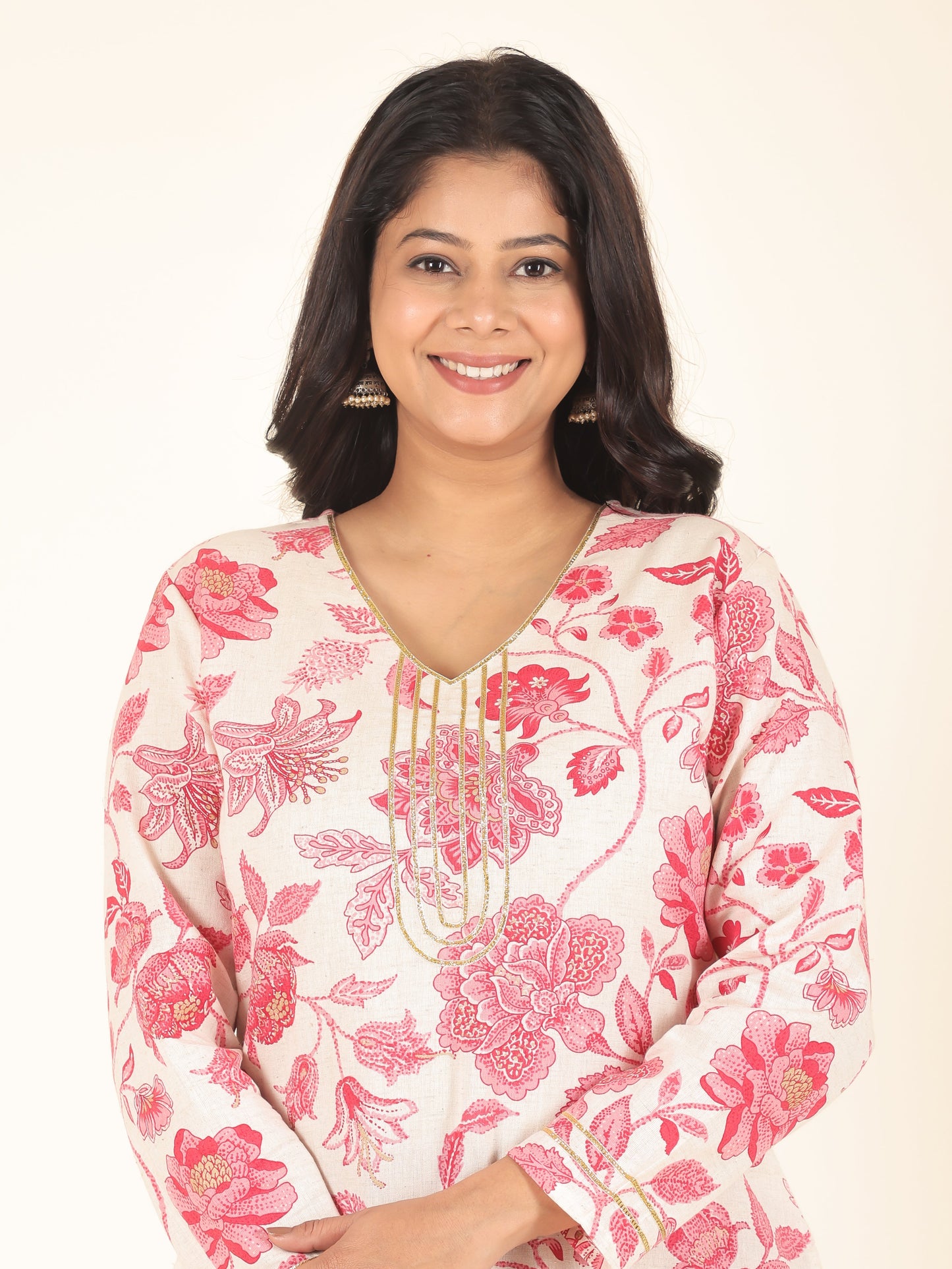 Linen Cotton Floral Kurta