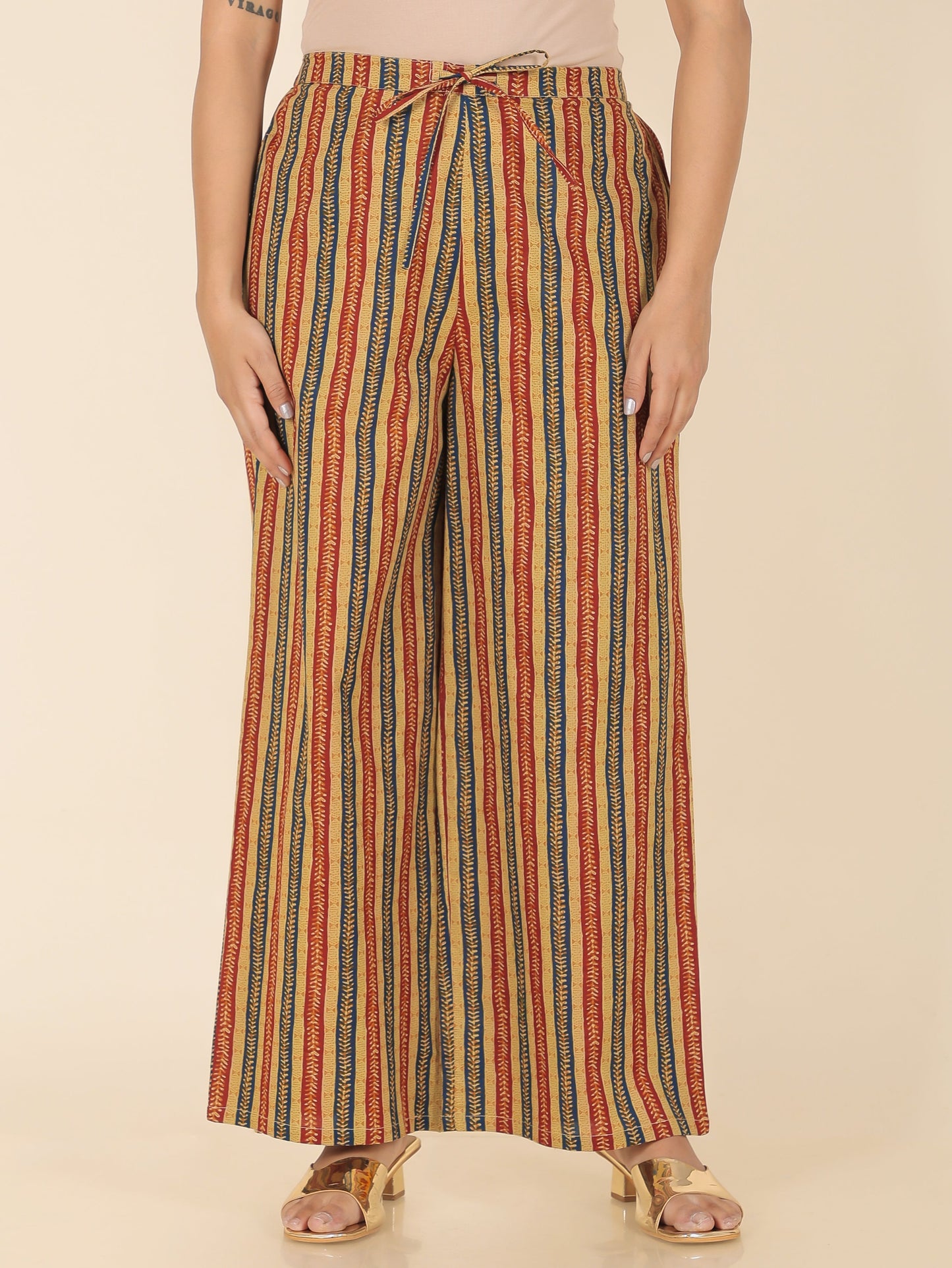 Soft Cotton Striped Yellow Palazzo