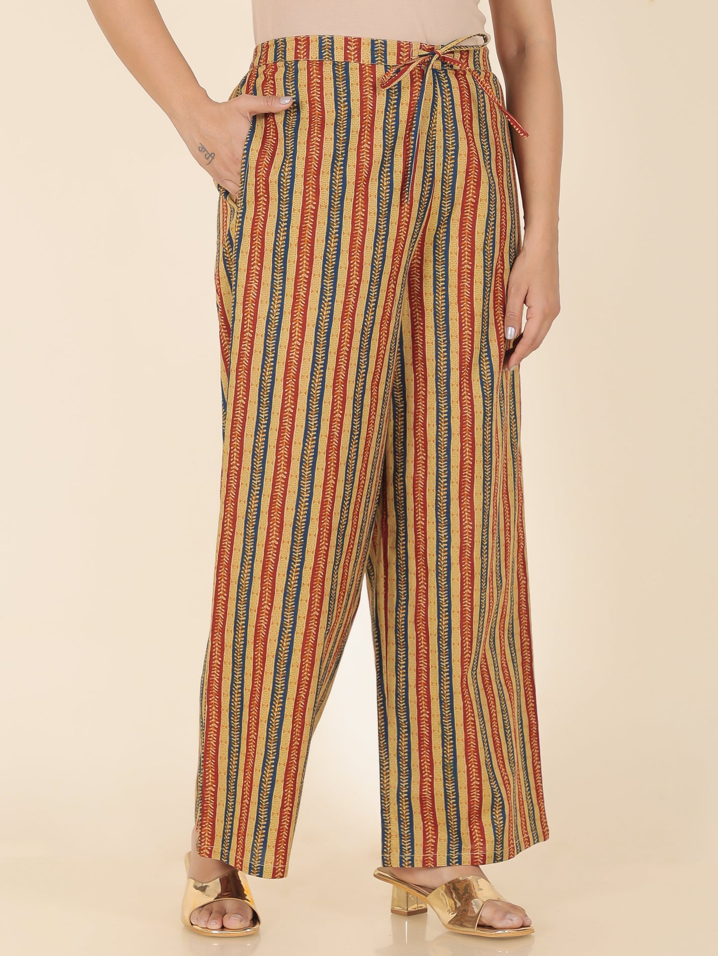 Soft Cotton Striped Yellow Palazzo