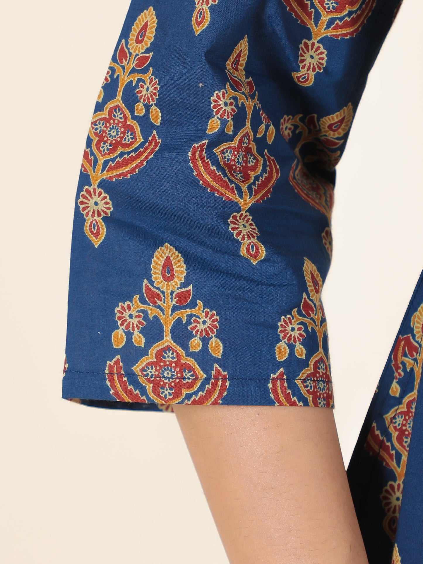 Soft Cotton Floral A-line Blue Kurta