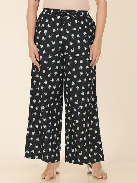 Soft Cotton Floral Black Palazzo