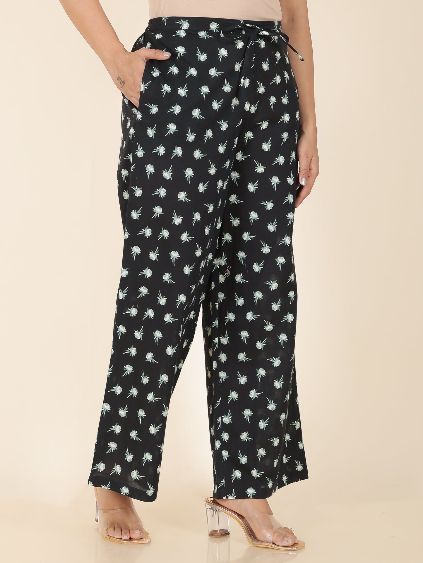 Soft Cotton Floral Black Palazzo