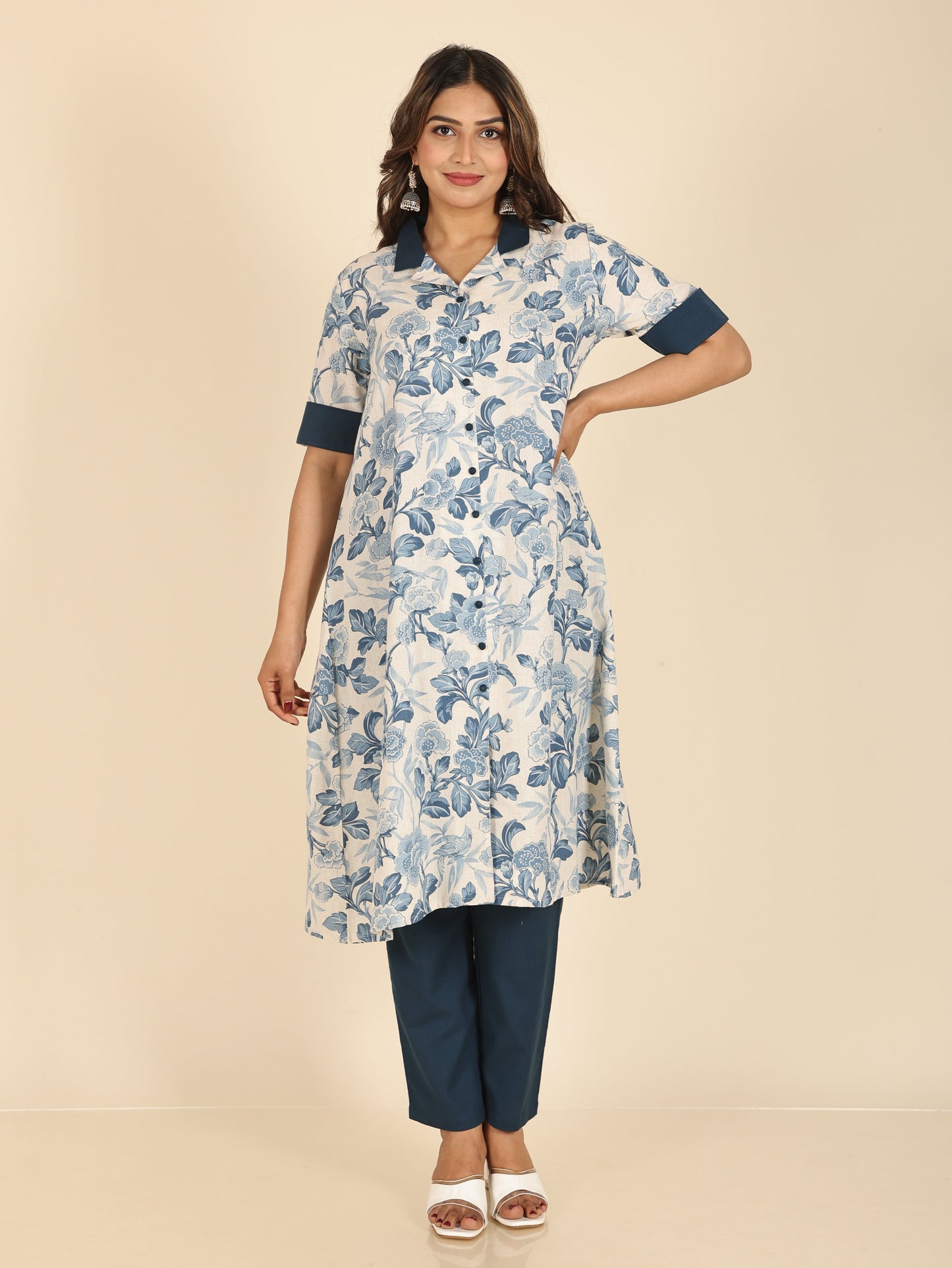 Linen Cotton Floral Kurta